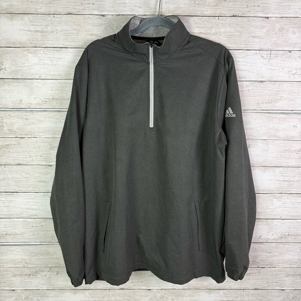 Adidas Spacer Quarter-Zip Pullover dark grey/black pinstripe Size Large